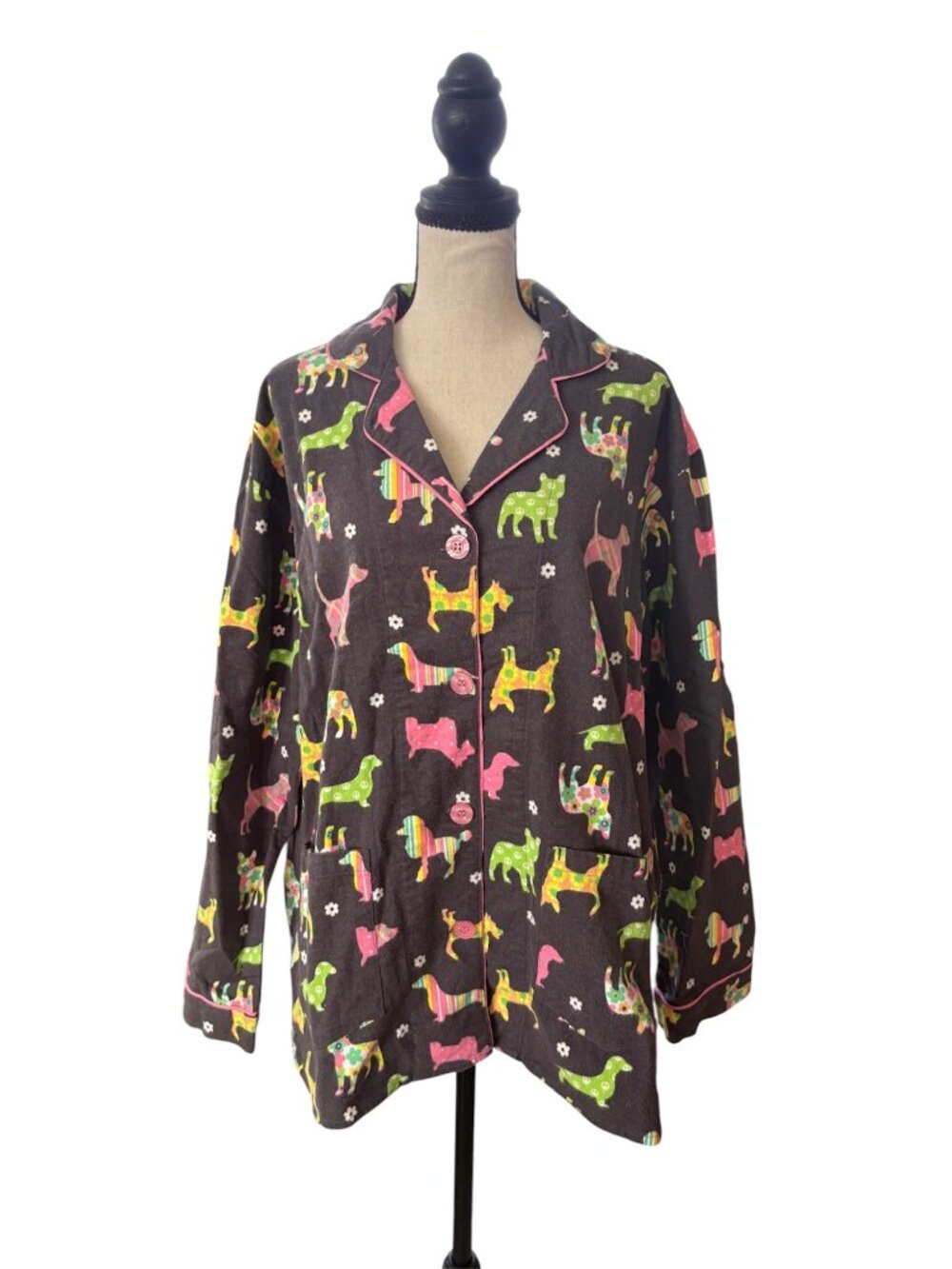 PJ Salvage Flannel Pajama Top Dog Print 100% Cotton Size Large NEW WITHOUT TAGS
